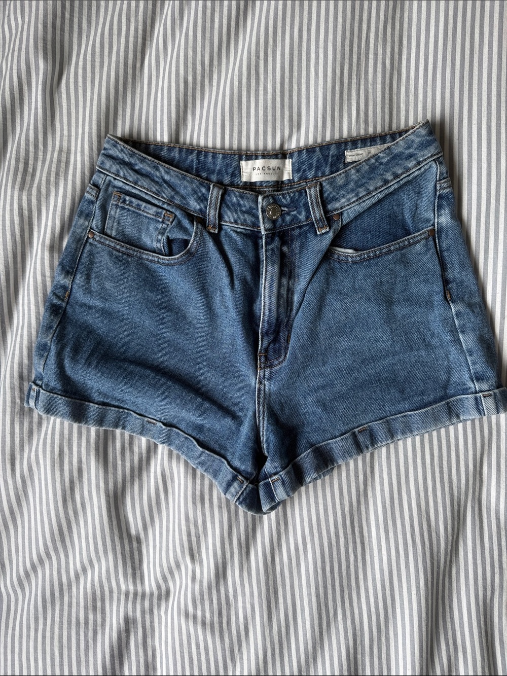 PacSun Blue High-Rise Rolled Hem Denim Shorts